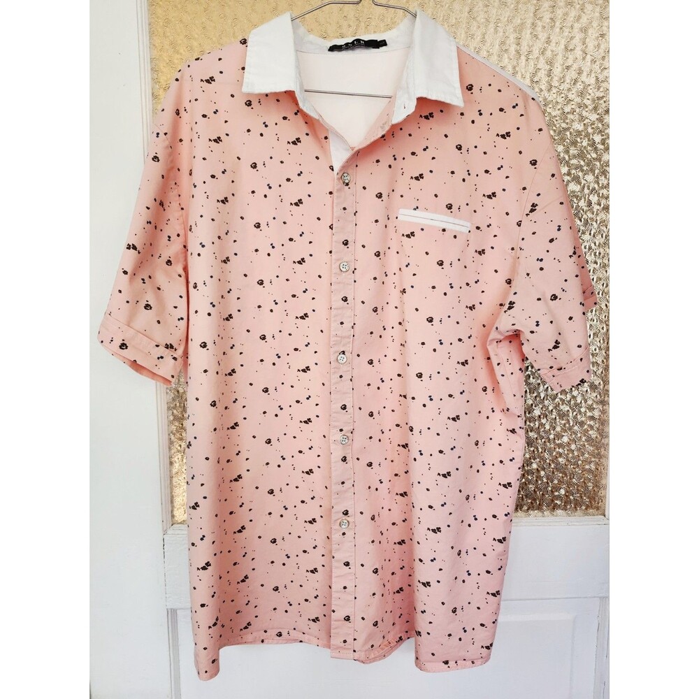 SSLR 80s 90s Style Men’s Peach Patterned Button‑Up Shirt L  Miami Vice Cotton‎